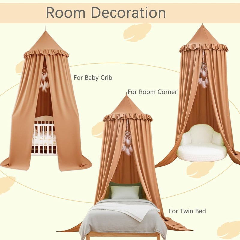 Akiky Kids Bed Canopy for Crib & Twin Size with Ruffles Dreamcatcher, Boys Princess Girls Nursery Room Decor Toddler Baby Dome Round Hanging Tent Curtains Skirt Over Bed Reading Nook Play Nougat - Image 2